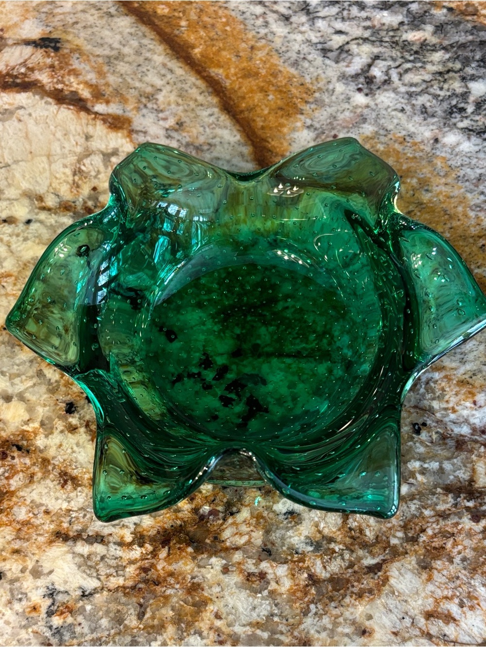 MCM Emerald Green Murano Style Bubble Controlled Art Glass Bowl